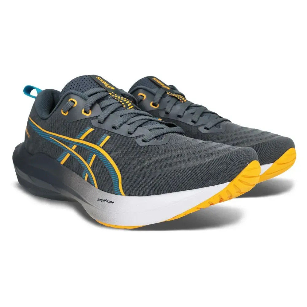 Tênis Asics Gel-Shogun 8 cinza masculino em ângulo frontal para ajuste e conforto